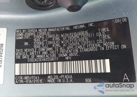 2006 Toyota Sienna Le from USA, damaged, VIN 5TDZA23C46S558011